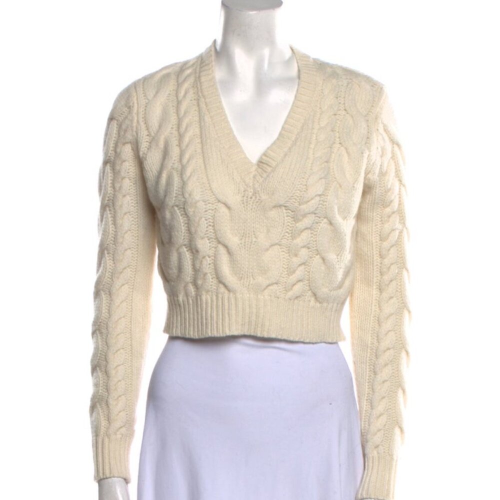 FRAME Merino Wool Cropped V-Neck Sweater